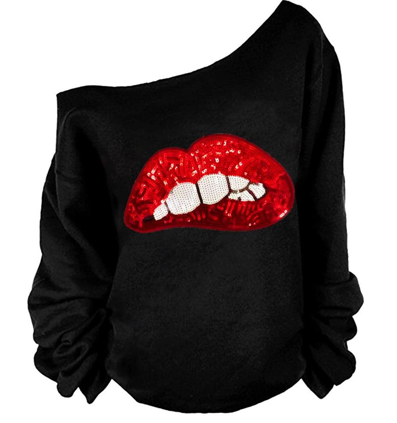 MAGICMK 80s Outfit for Women,Off Shoulder Long Sleeve,80s Outfit Sweatshirt Slouchy Printed Neon Long Tunics Top for Party (L) - Image 1